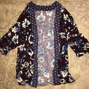 Never Worn Burgundy/White/Blue Patterned Kimono